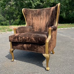 A Gilt Painted Wood Trim Fauteuil - Crushed Velvet - Channel Back  - Glitzy