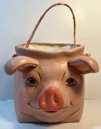 Ceramic Pig Basket With Rope Handle