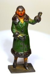 Vintage Dime Store Painted Lead Figure Woman Hailing A Cab