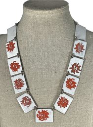 Great Mid Century Modern White And Red Enamel Link Necklce