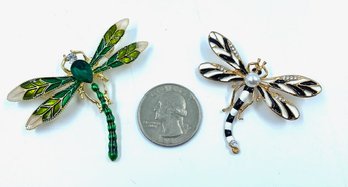 Pair Of Colorful Dragonfly Brooches