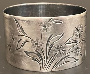 Vintage Antique Sterling Silver Marked Napkin Ring - Frank M Whiting Co - W - Flowers & Leaves