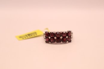 Orissa Rhodolite Garnet, Cambodian Zircon Ring Set Plat. Over 925 Sterl. Size 10 Signed 'STS' Chuck Clemency