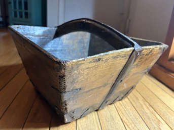 Late Vintage CHINESE Wooden Rice Basket With Metal Hardware- Great Decorator Piece!- NO SHIPPING