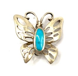 Beautiful Native American Navajo Sterling Silver Turquoise Butterfly Brooch/pin