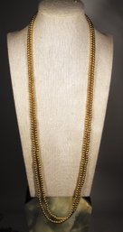 Fine Elongated Gold Over Sterling Silver Beaded Necklace 60' LONG!