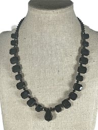 Fine Vintage Hand Cut Black Crystal Beaded Necklace 16'