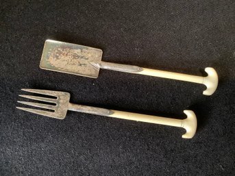 Very Early Silver, Bone, Ivory? Fork And Spatula Set