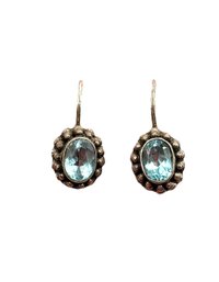 Vintage Sterling Silver Bali Aquamarine Stone Earrings