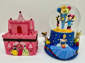 Disney Musical Snow Globe & Spinning Cinderella In Castle Music Box