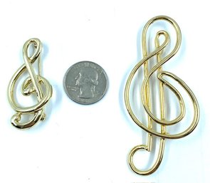 Pairing Of Goldtone G Clef Musical Note Brooches
