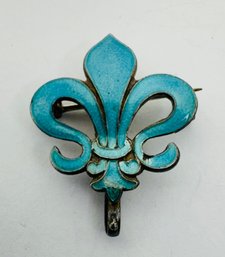 VINTAGE STERLING SILVER ENAMEL FLEUR DE LIS BROOCH OR WATCH HOLDER