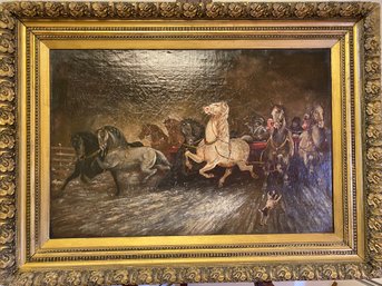 Winters Night Sleigh Ride Russian School Unsigned Oil On Canvas