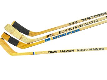 New Haven Nighthawks Signed Promo Hockey Stick - Paired With Three Other Sticks