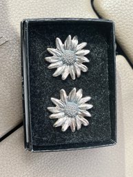 Sterling Silver Stamped Sunflower Earrings - Newport, RI