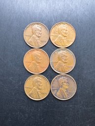 6 Wheat Pennies 1934, 1935, 1936, 1937, 1938, 1939