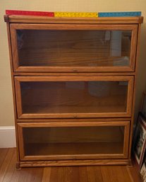 Lot 1 - Wood Oak Barrister Bookcase Cabinet 36x13x45.5 3 Tier Bookshelf With Glass Doors