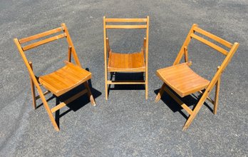 Set Of 3 Mid Century Wood Slat Folding Chairs