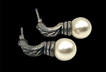 Vintage Sterling Silver Pear Color Beaded Ornate Earrings