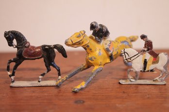 Rare Set Of 3 Equestrian Horse Leaded Cast Metal Miniatures Including Chad Valley