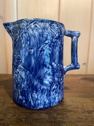 Late 1800's Blue And White Pitcher With Branch And Leaf Motif