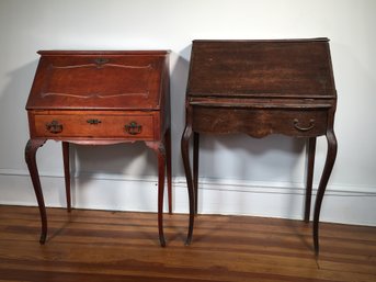 Two Antique Victorian Ladies Drop Front Secretary Desks - Estate Attic Fresh - BOTH FOR RESTORATION - NICE !