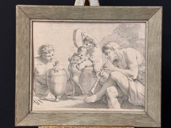 Vintage Framed Print By Carlo Signani 1NV At The Hands Of Bartolozzi ' Fauns Piping'