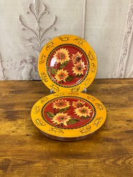 Pier 1 Imports 10.5 Sunflower Round Dinner Plates Set/4