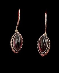 Vintage Sterling Silver Deep Purple Cabochon Stone Bali Earrings