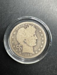 1908-D Barber Silver Quarter