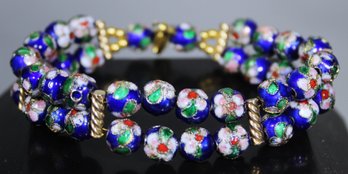Vintage Chinese Enamel Floral Beaded Bracelet 8' Long