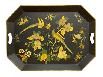 Black And Gold Toile Tray Featuring Birds, Butterflies & Botanicals