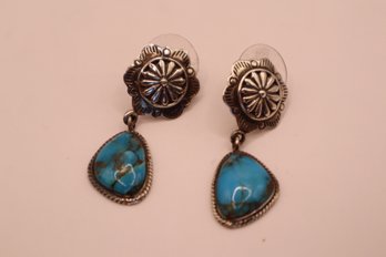 925 Sterling With Turquoise Pierced Earrings Phillipines