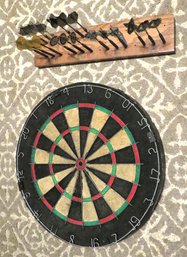 Dart Board With Dart Sets In Wood Stand