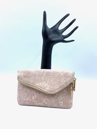 Chic Textural Pink Clutch/shoulder Envelope Style Bag With Gold Tone Accents