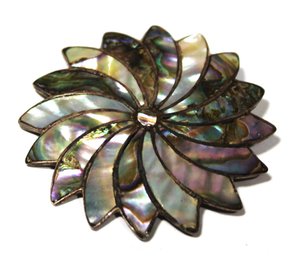 Vintage Mexican Sterling Silver Pinwheel Brooch Having Abalone Shell Inlay