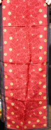 Fine 100% Silk Scarf In Red W Gold Flowers And Black Border 54' Long