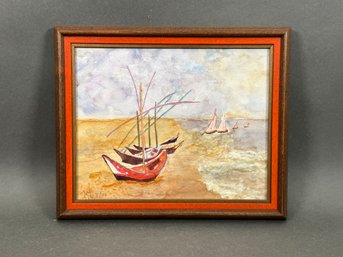 Original Watercolor, Boats, Signed & Dated
