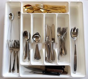 Assorted Flatware By Prestige Flatware, Ginko, Dalia, Supreme Cutlery & More In Plastic Tray (Over 40 Pieces)