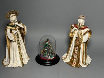 Vintage Hand Painted Paper Mache Figures & Christmas Tree Decor