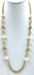 Elegant Vintage Goldtone Orb & Faux Pearl Necklace