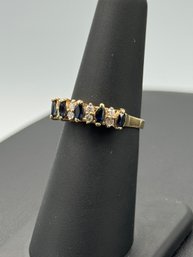 Multiple Blue Sapphires & Diamonds In 14k Yellow Gold Ring