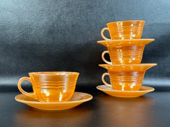 A Set Of Vintage Peach Lusterware Cups & Saucers By Fire-King