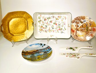 Andrea By Sadek Servers, Oven To Table Cookware Pan, Plates- Pickard Gold Gilded Handled & Martha's Vineyard