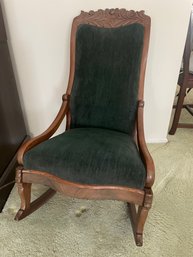 Green Velvet And Dark Wood Rocking Chair