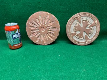 Pair Of Vintage Wood Blocks. Daisyishism And Oaxaca Bell, Mexico. Approx. 7' Across. Yes Shipping.