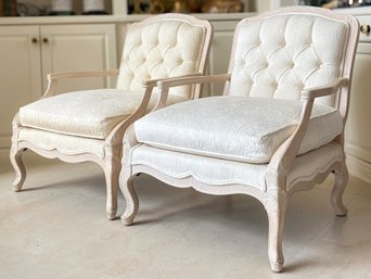 A Pair Of Fine Upholstered Fauteuils In Bleached Oak