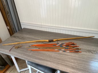 Wood Recurve Bow And Several Arrows