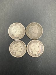 4 Barber Silver Dimes 1897, 1898, 1899, 1902-O