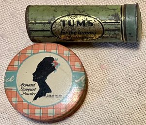Vintage Vanity Tins - Armand Bouquet Natural Tint Complexion Powder Purse Size - Tums Holder Push Up Dispenser